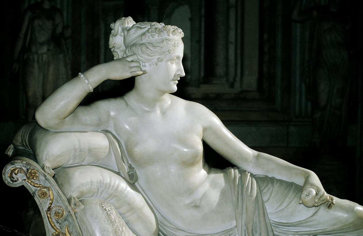 Paolina Borghese Venus Victrixinä, kirjoittanut Antonio Canova (1757-1822), valkoista marmoria tekijältä Antonio Canova