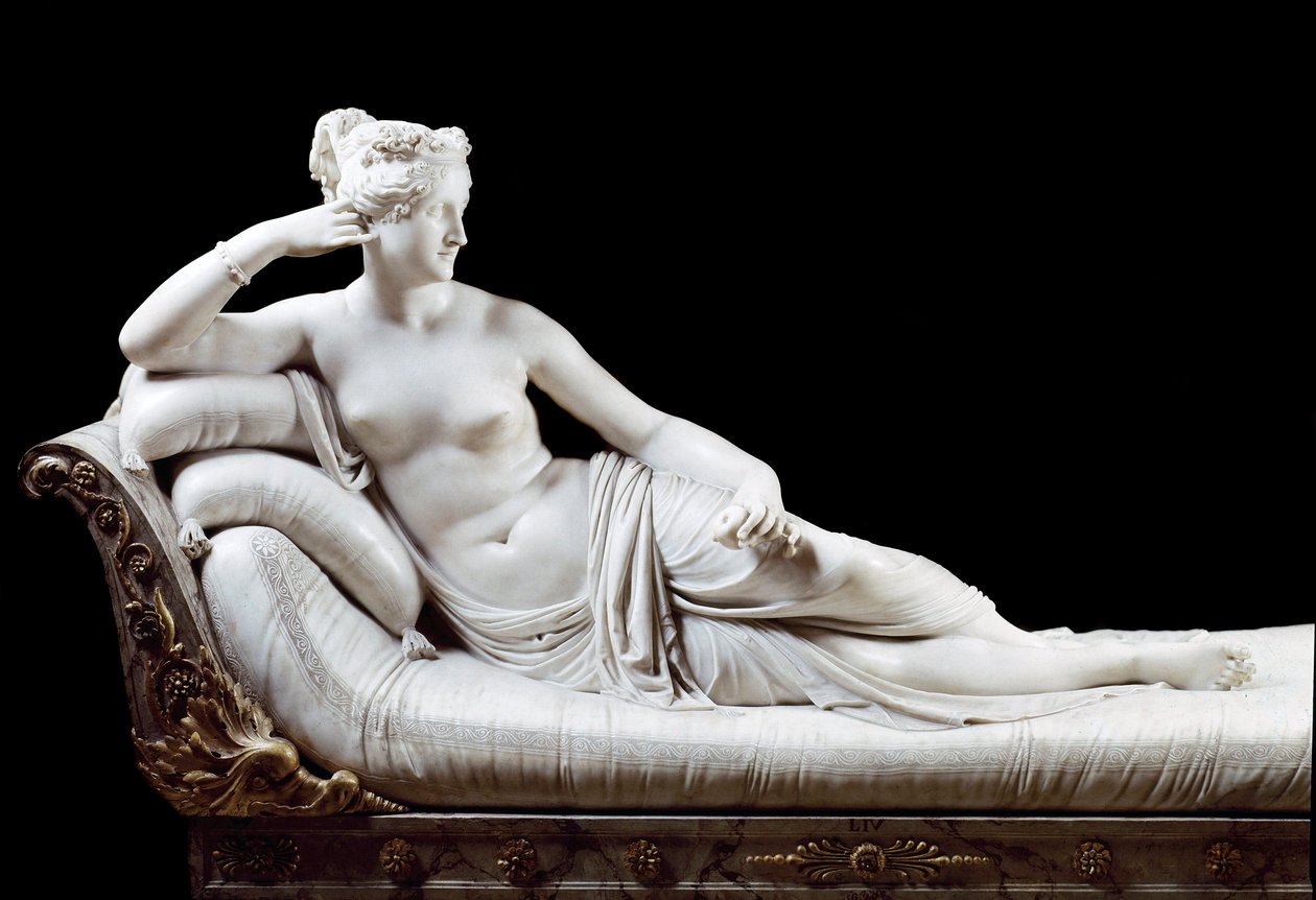 Pauline Bonaparte, prinsessa Borghese (1780 - 1825) Napoleon I:n sisar, jota edusti Antonio Canovan (1757-1822) Victorious Venus -marmoriveistossa 1804-1808 Rooma, Galleria Borghese tekijältä Antonio Canova