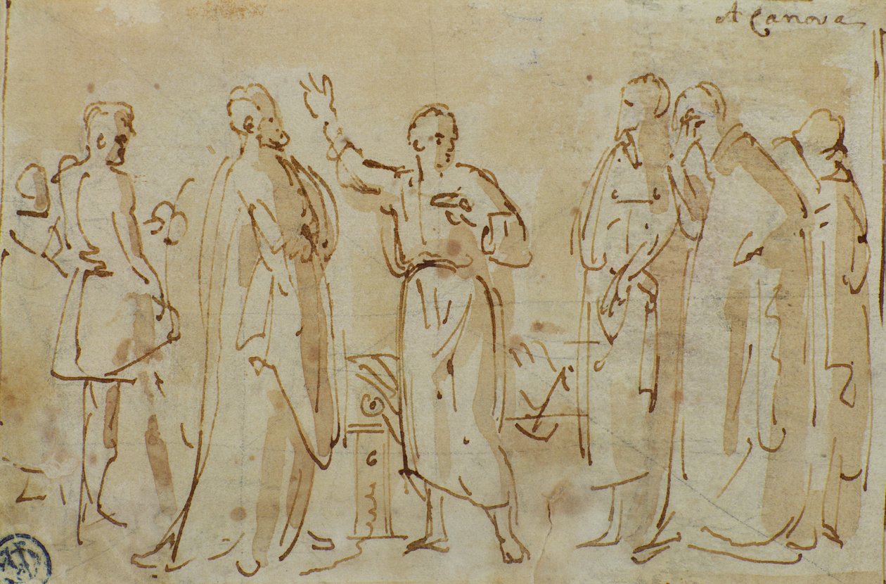 Sokrates juo Hemlock-kupin, n. 1787 (kynä ja muste seepiapesulla paperilla) tekijältä Antonio Canova