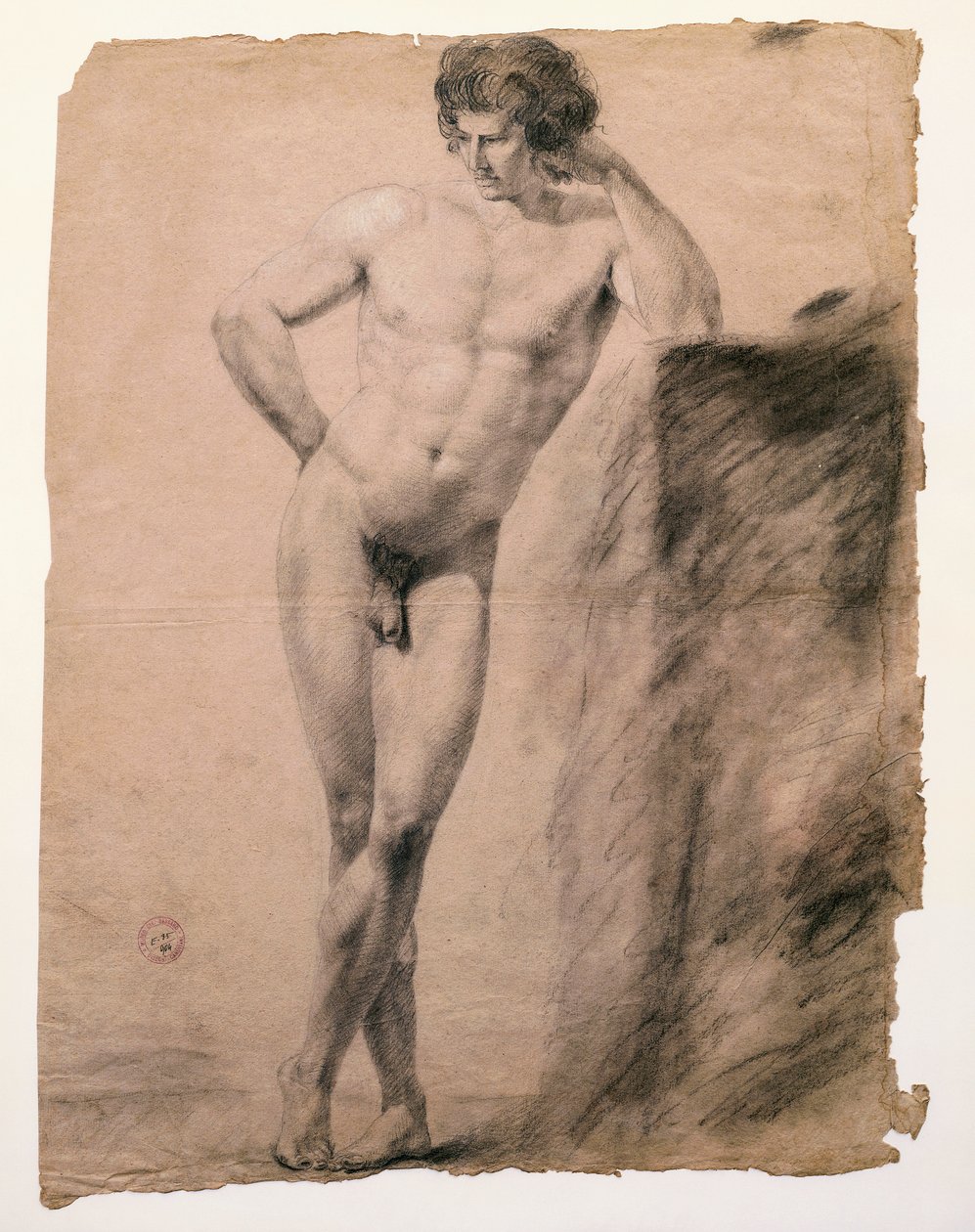 Antonio Canovan (1757-1822) tutkimus sokkeliin nojaavasta miehestä, piirustus tekijältä Antonio Canova
