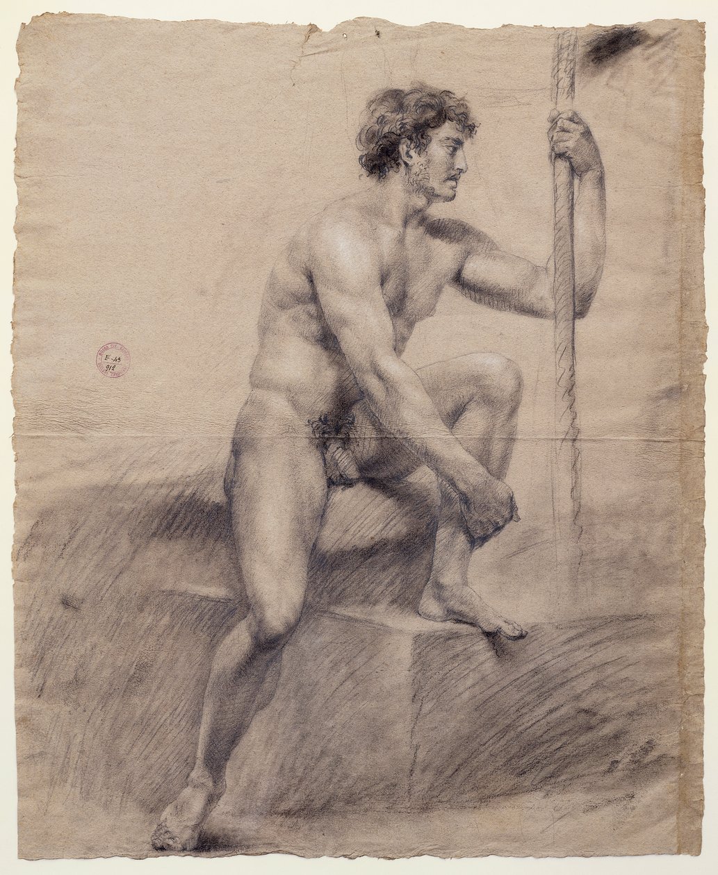 Tutkimus podiumilla istuvasta miesalastosta, Antonio Canova (1757-1822), piirustus tekijältä Antonio Canova