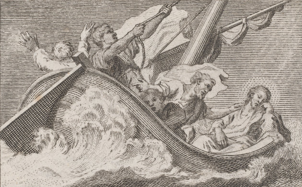 Kristus veneessä kalastajien kanssa, n. 1760-93. tekijältä Antonio Capellan