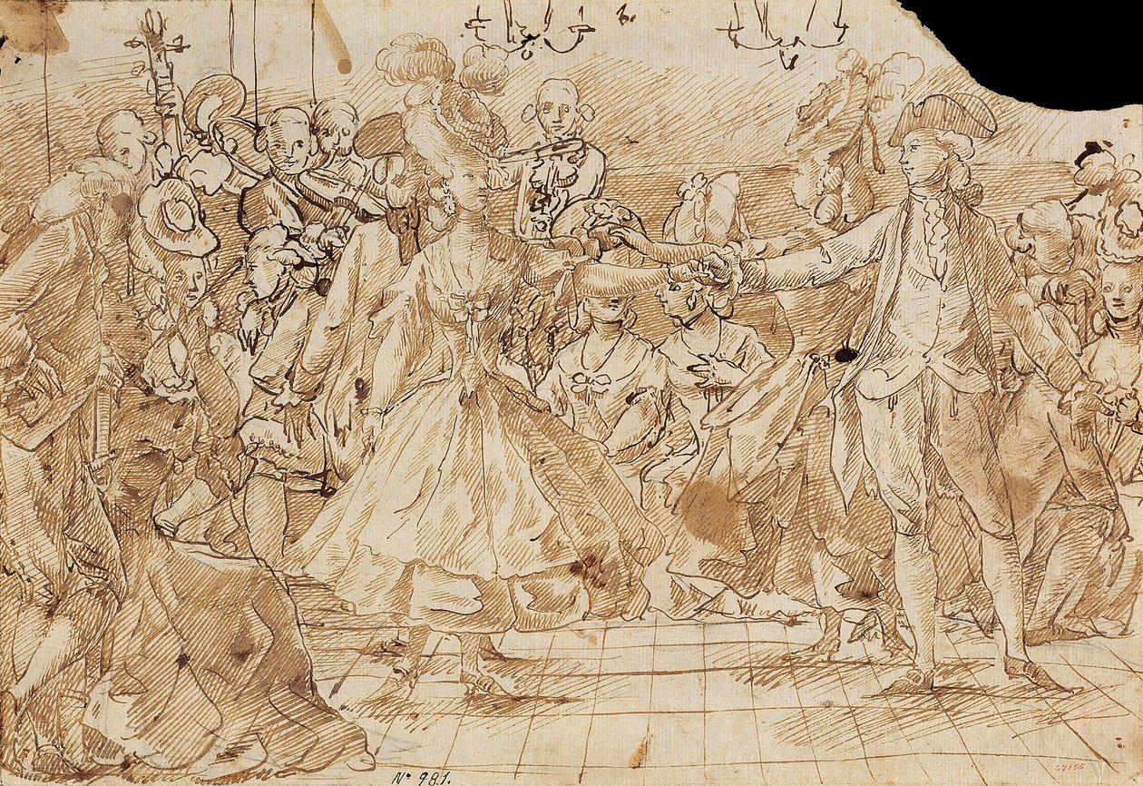 ""Minuetti"" - Antonio Casanovas Torrentsin (1752-1796) teos Menuettikynä, ruskea intialainen muste paperilla c. 1780 Katalonian kansallinen taidemuseo, Barcelona 20,9x30 tekijältä Antonio Casanovas i Torrents