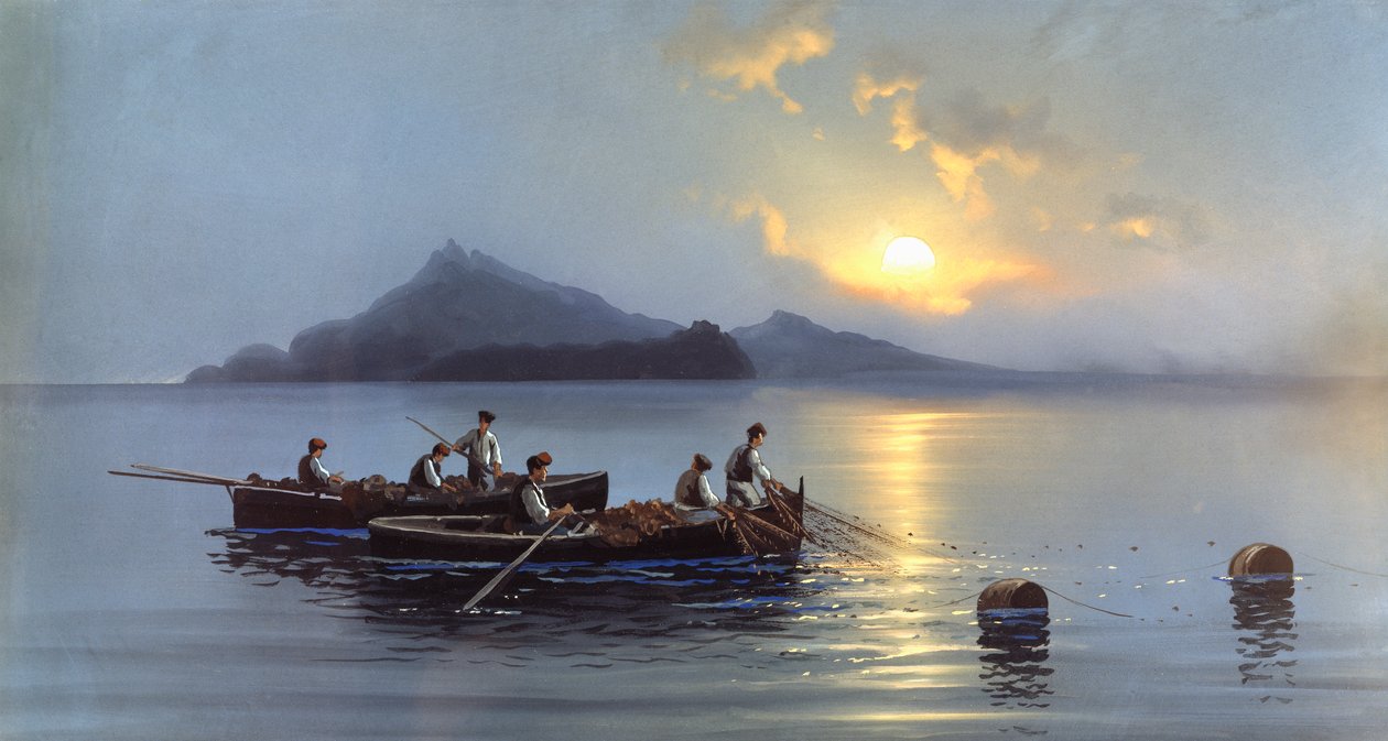 Kalastajat Caprin rannikolla (öljy kankaalle) tekijältä Antonio Coppola