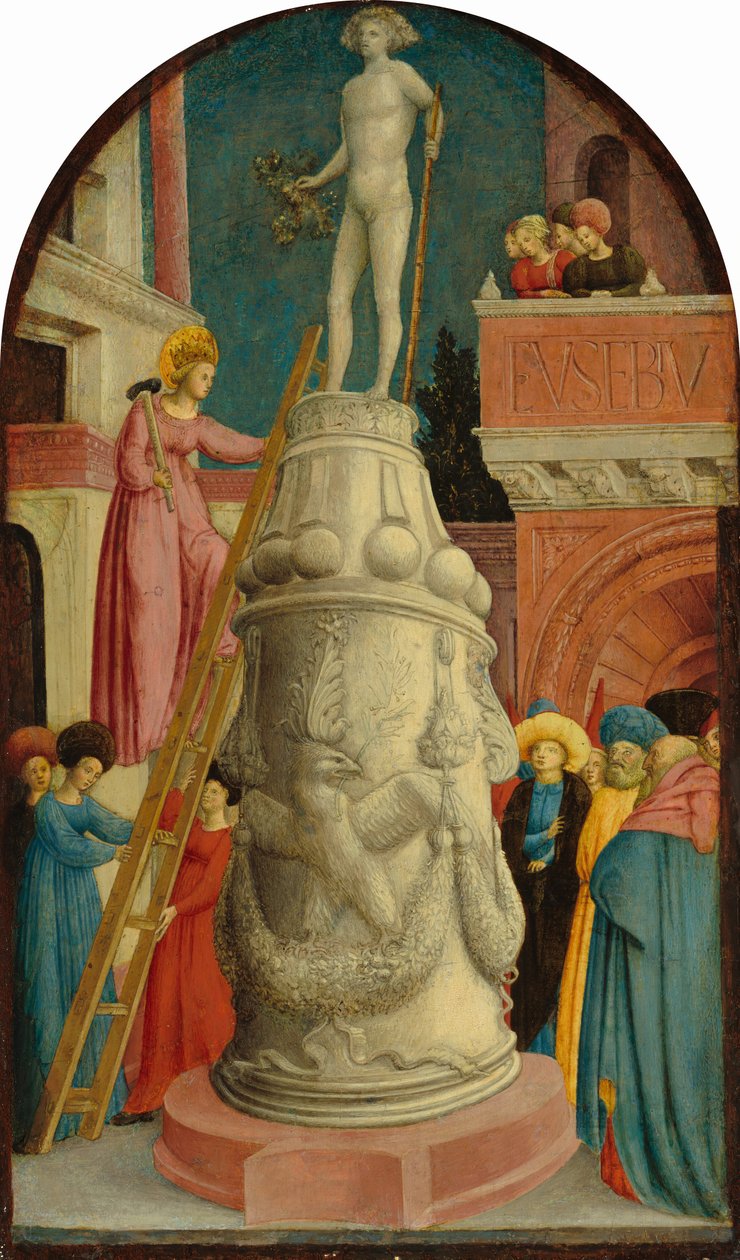 Pyhä Apollonia tuhoaa pakanallisen epäjumalan, noin 1442-1445 (tempera poppelipaneelille). tekijältä Antonio & D