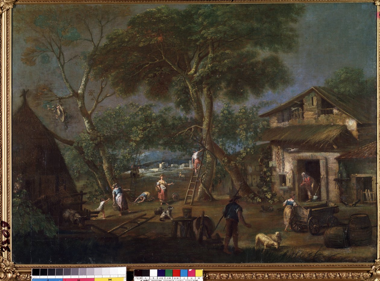 ""Italian maisema"" (italialainen maisema) Maalaistalo Italian maaseudulla. Antonio Dizianin (1737-1797) maalaus Mikalojus Konstantinas Ciurlionisin taidemuseo, Kaunas, Liettua tekijältä Antonio Diziani