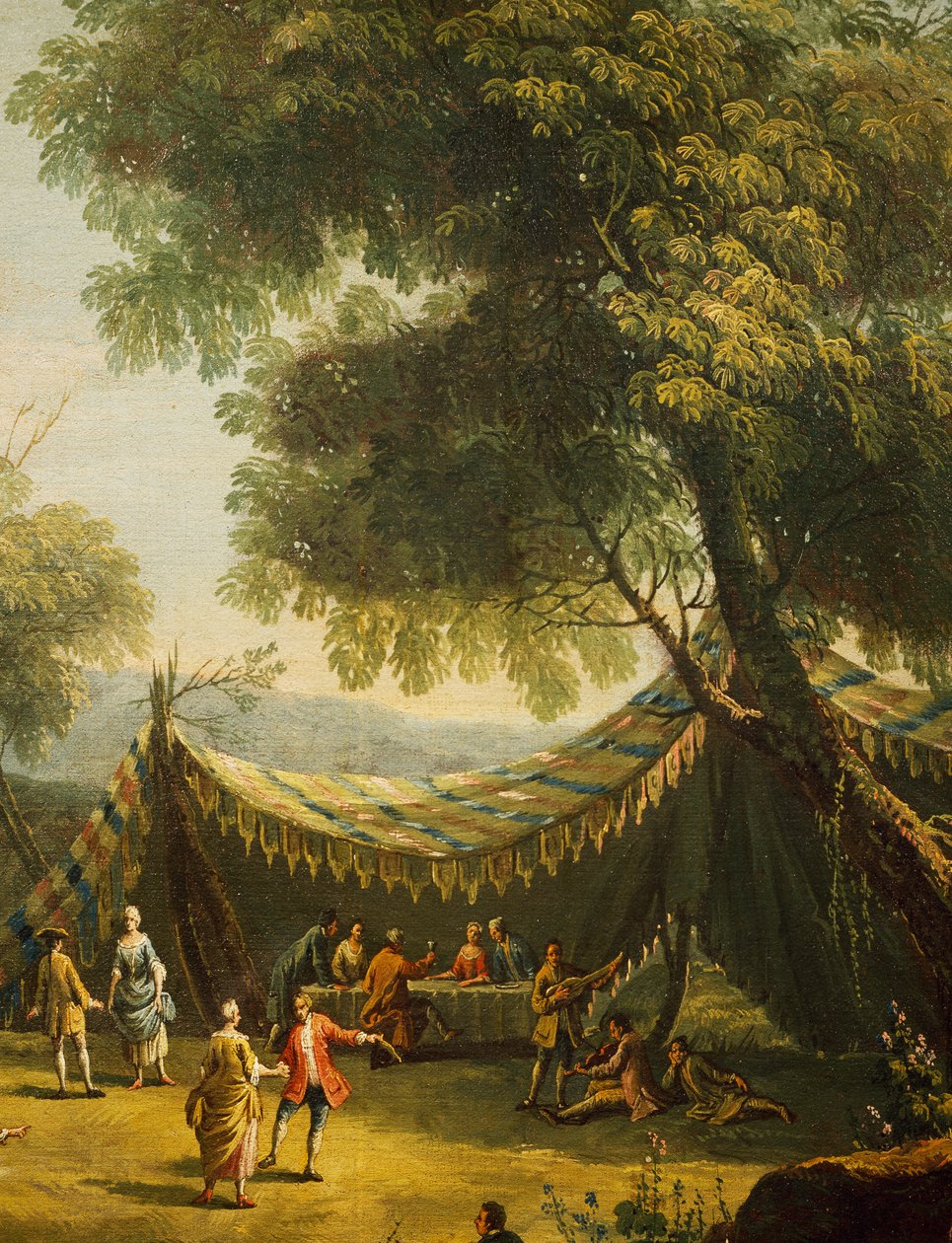Teltta maaseudulla elävää musiikkia, yksityiskohta keväästä, Antonio Diziani (1737-1797), öljy kankaalle, 74x92 cm, Italia tekijältä Antonio Diziani