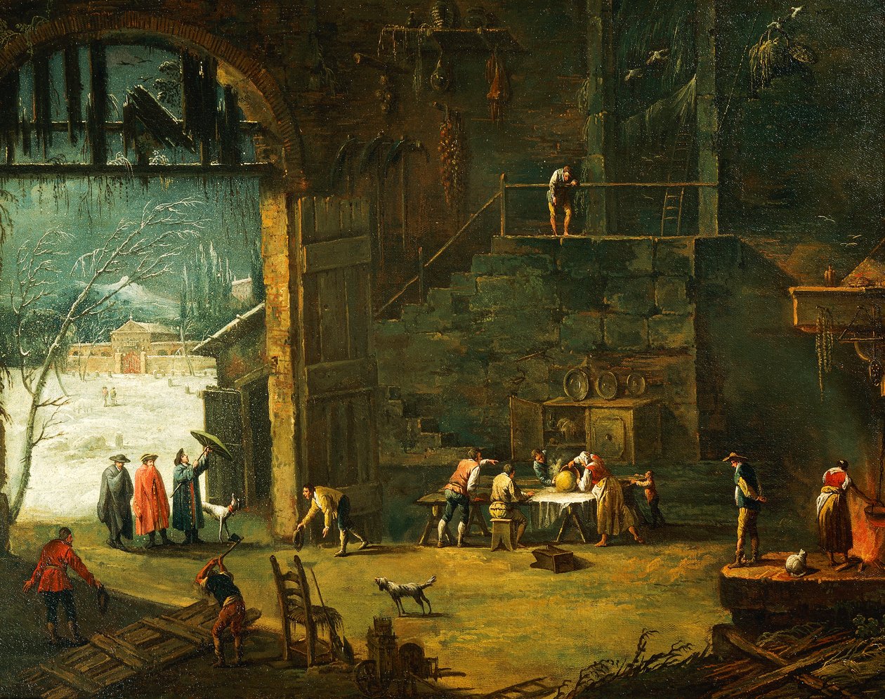 Talvi, aatelismiehen saapuminen huvilaan, Antonio Diziani (1737-1797), maalaus. tekijältä Antonio Diziani