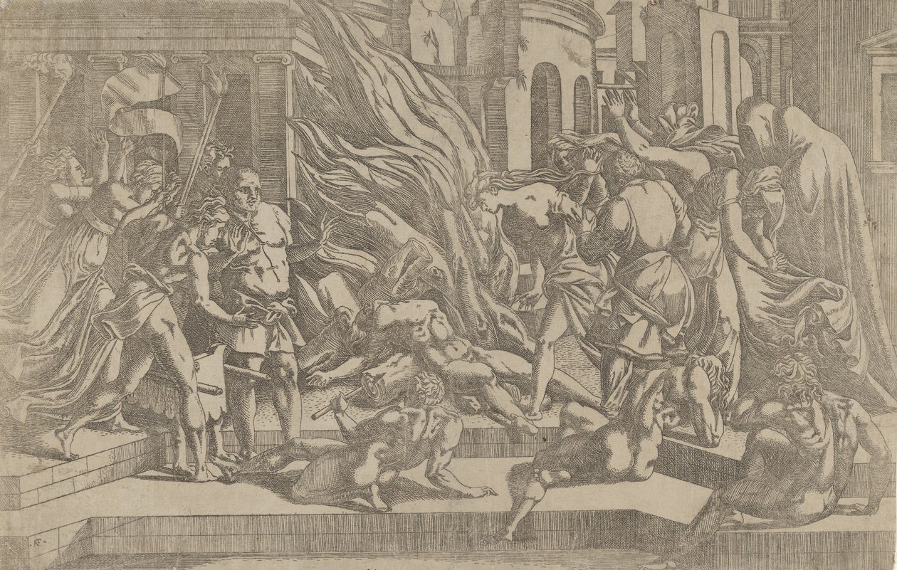 Ruumiin polttaminen, 1540-45. tekijältä Antonio Fantuzzi