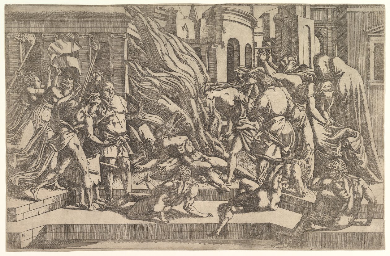 Ruumiin polttaminen, n. 1543. tekijältä Antonio Fantuzzi