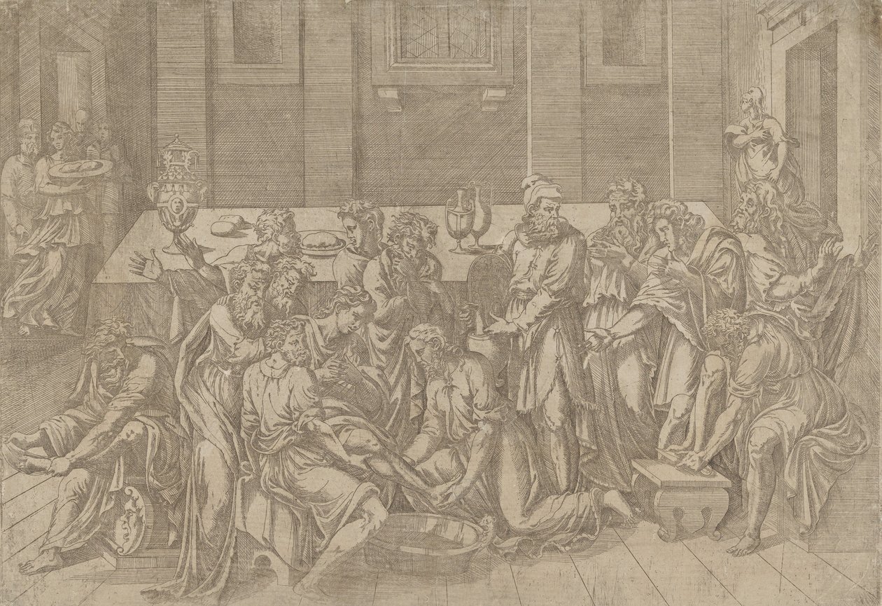 Jeesus pesee opetuslasten jalkoja, 1540-45. tekijältä Antonio Fantuzzi