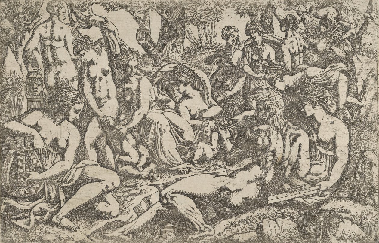Muses Parnassus-vuoren juurella, 1540-45. tekijältä Antonio Fantuzzi