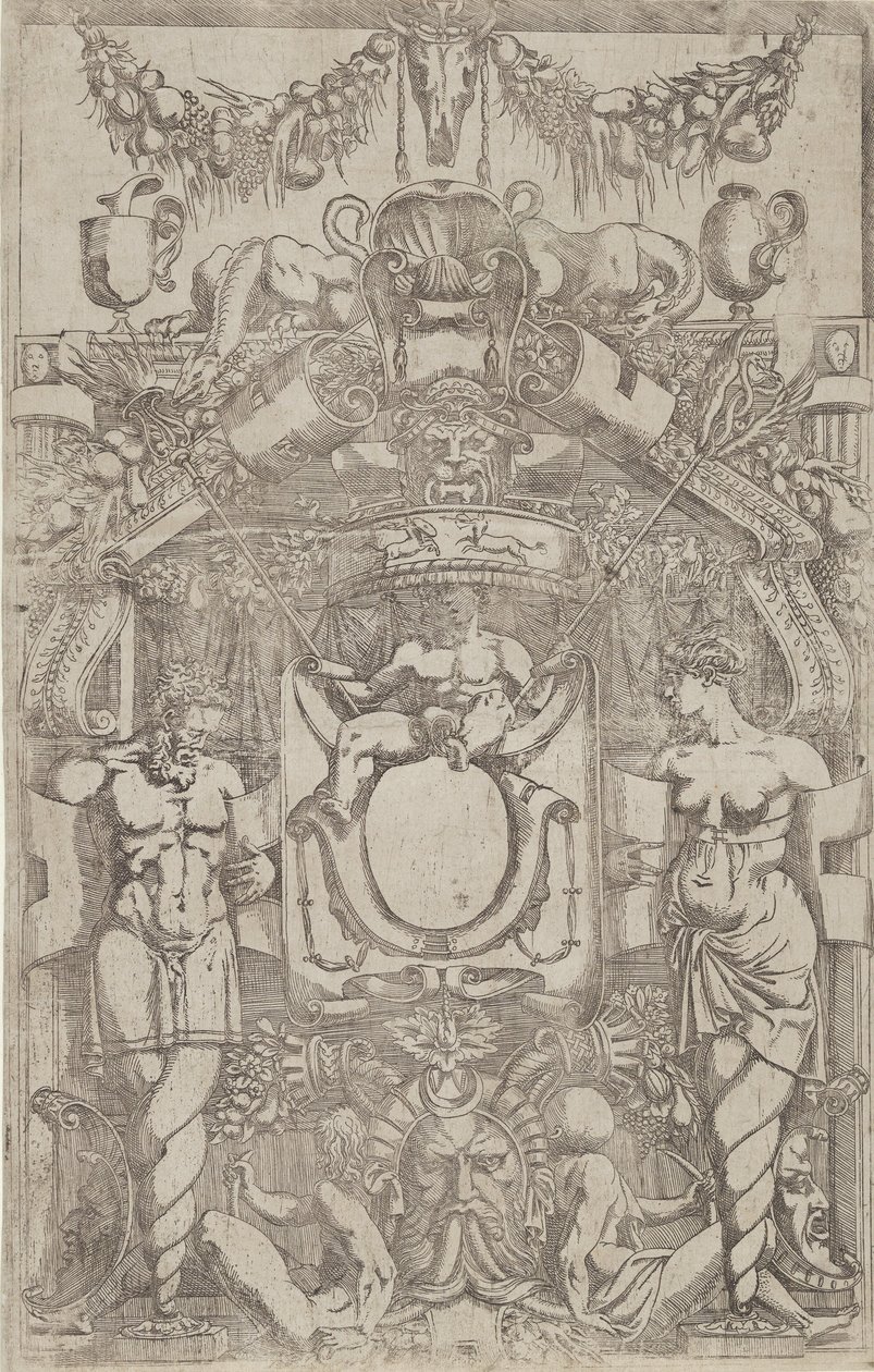 Koriste, jossa on pieni tyhjä soikea, 1540-45. tekijältä Antonio Fantuzzi