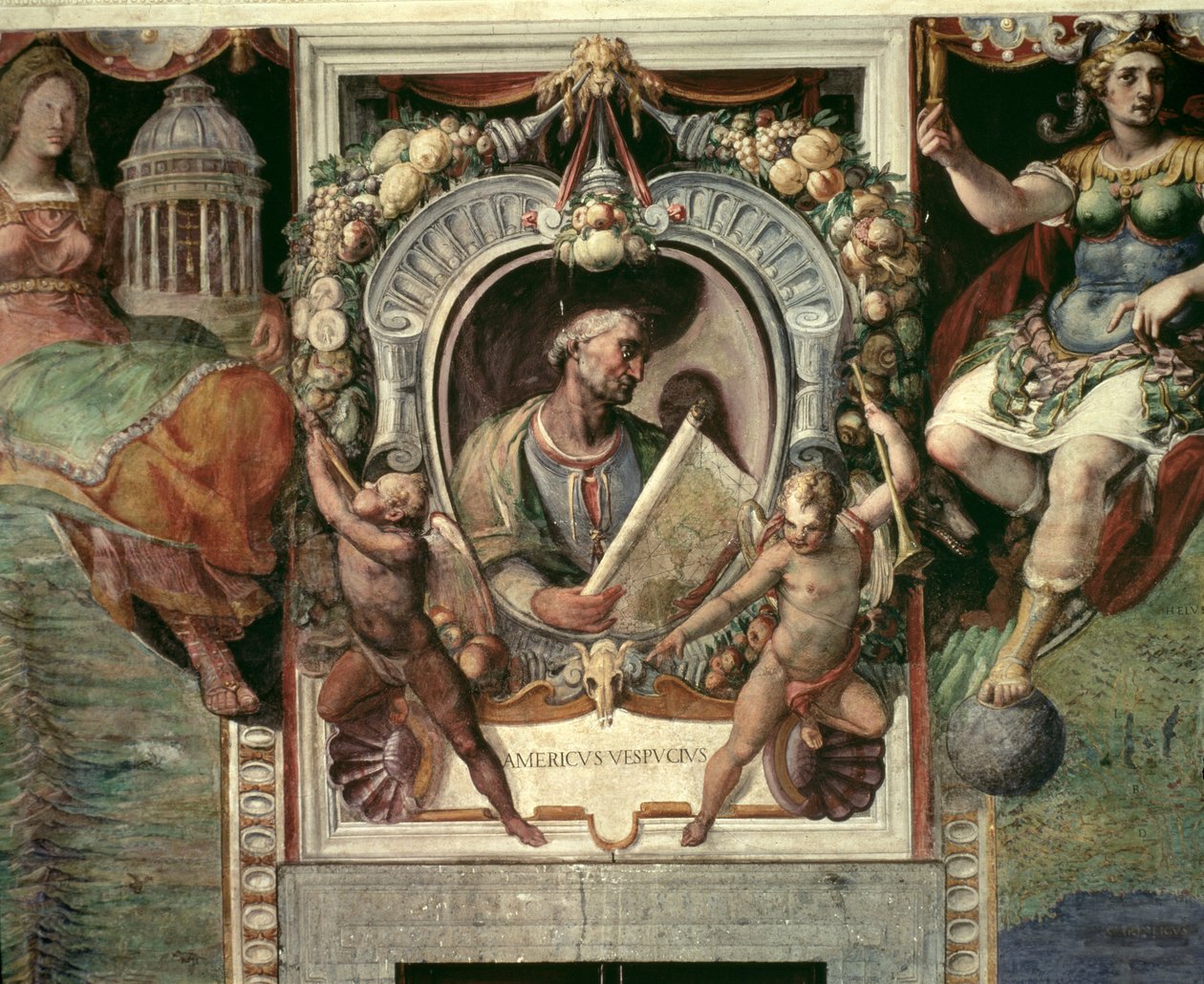 Amerigo Vespucci (1452-1512) "Sala del Mappamondosta" (Maailman karttahalli) (fresko) tekijältä Antonio Giovanni de Varese
