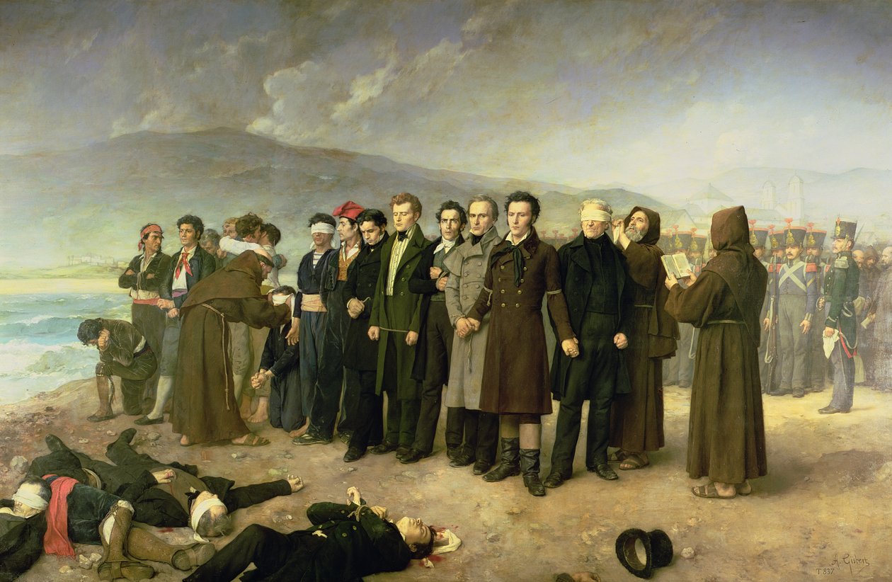 Jose Maria de Torrijos y Uriarten (1791-1831) ja hänen seuralaistensa teloitus vuosina 1831, 1888 tekijältä Antonio Gisbert