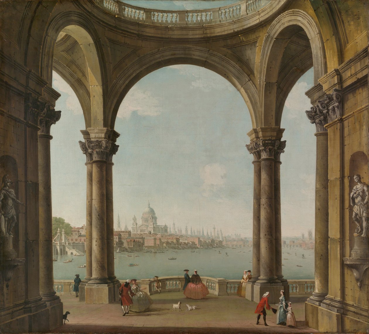 Capriccio St. Paulin ja Old London Bridgen kanssa, n. 1744-48 (öljy kankaalle) tekijältä Antonio Joli