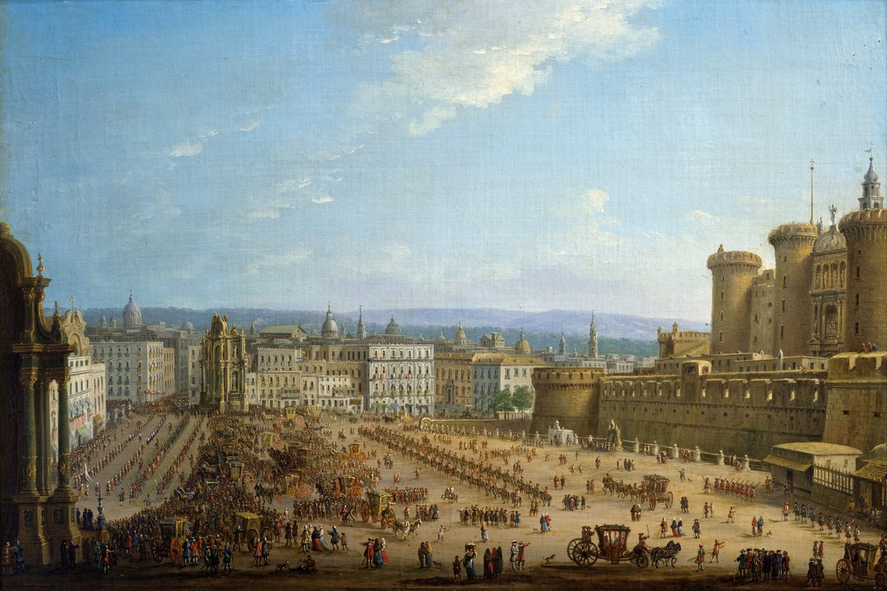 Neljän alttarin festivaali Napolissa, n. 1757, Antonio Joli (1700-1777), öljy kankaalle, 52,1x78,7, Italia tekijältä Antonio Joli