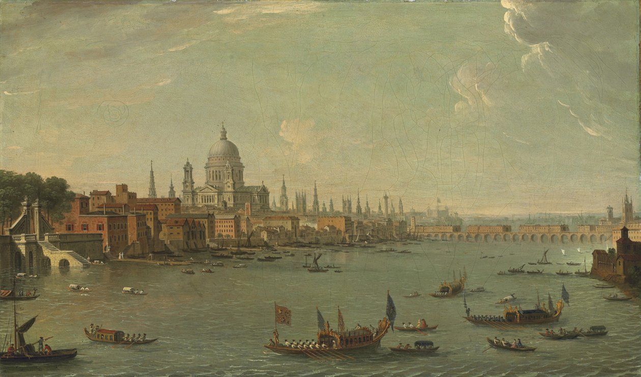 Neljä näkymää Lontooseen: Thames päin St. Paulsia tekijältä Antonio Joli