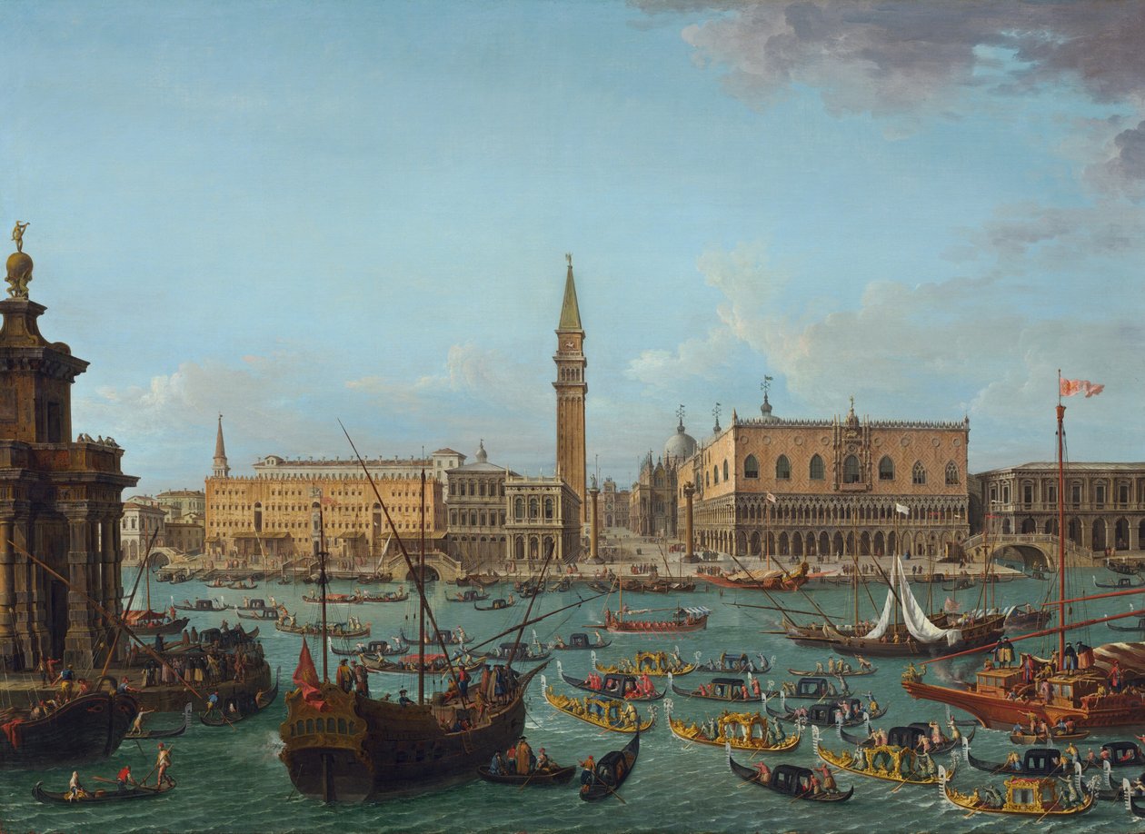 Gondolikulkue Bacino di San Marcossa, Venetsiassa, 1742 tai sen jälkeen. tekijältä Antonio Joli