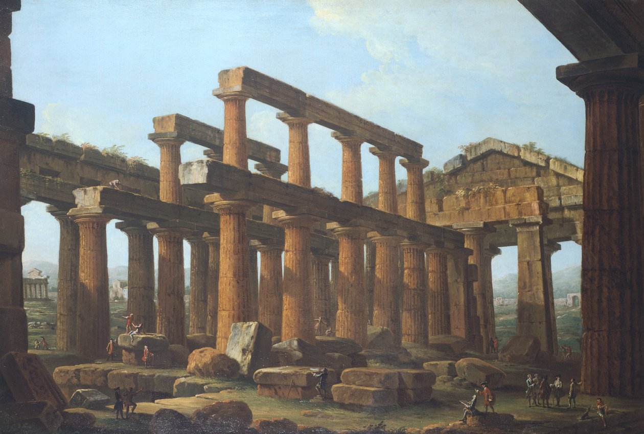 Antonio Joli (1700-1777) Poseidonin temppeli Paestumissa tekijältä Antonio Joli