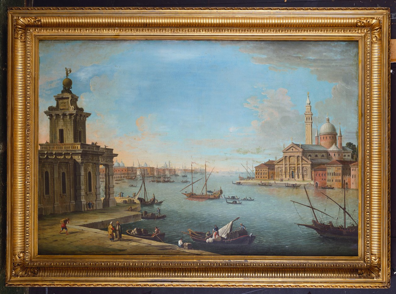 Bacino di San Marco, Venetsia, joka näyttää itään, San Giorgio Maggioren kirkko ja Dogana tekijältä Antonio Joli