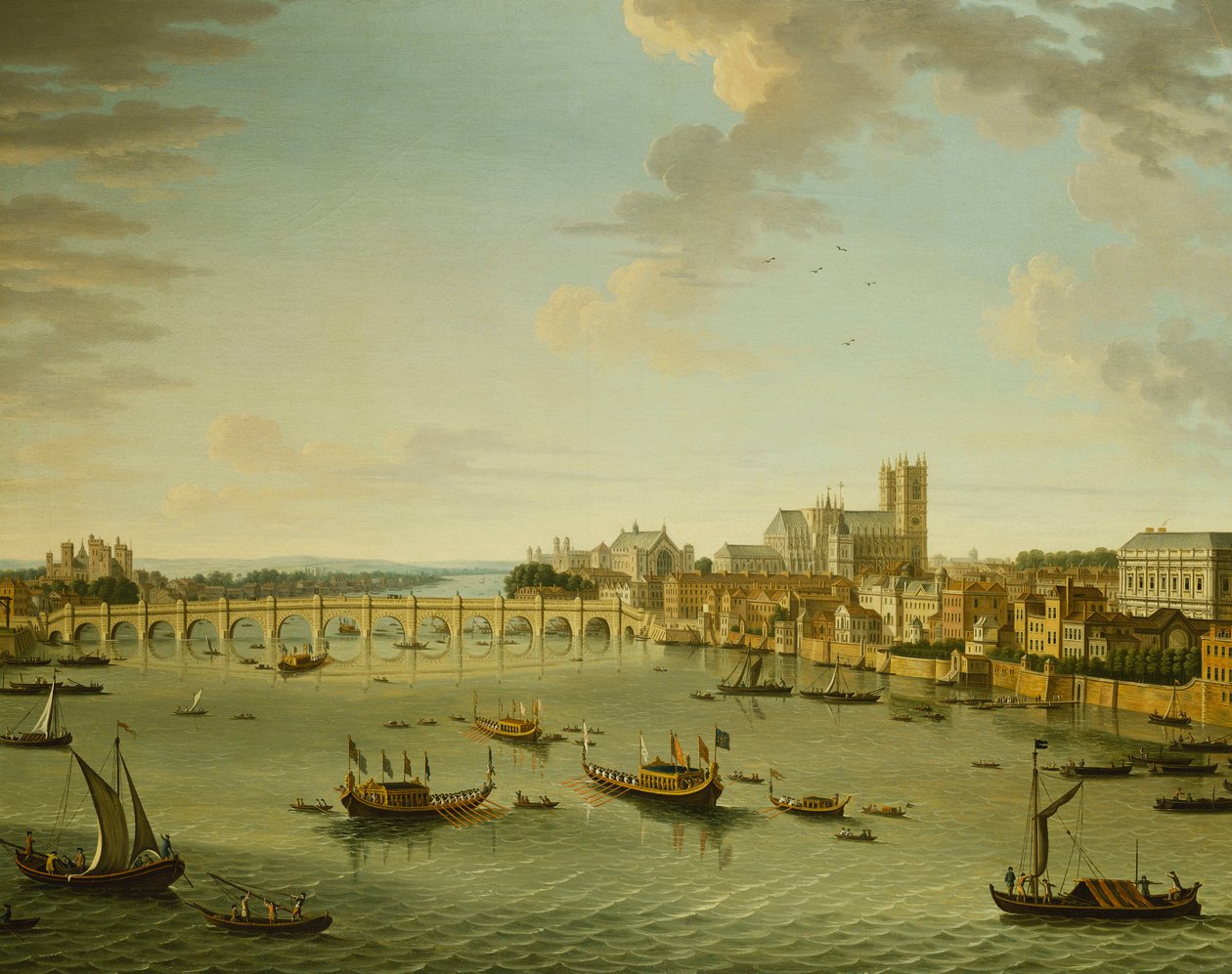 Thames Somerset Housen terassilta kohti Westminsteriä tekijältä Antonio Joli