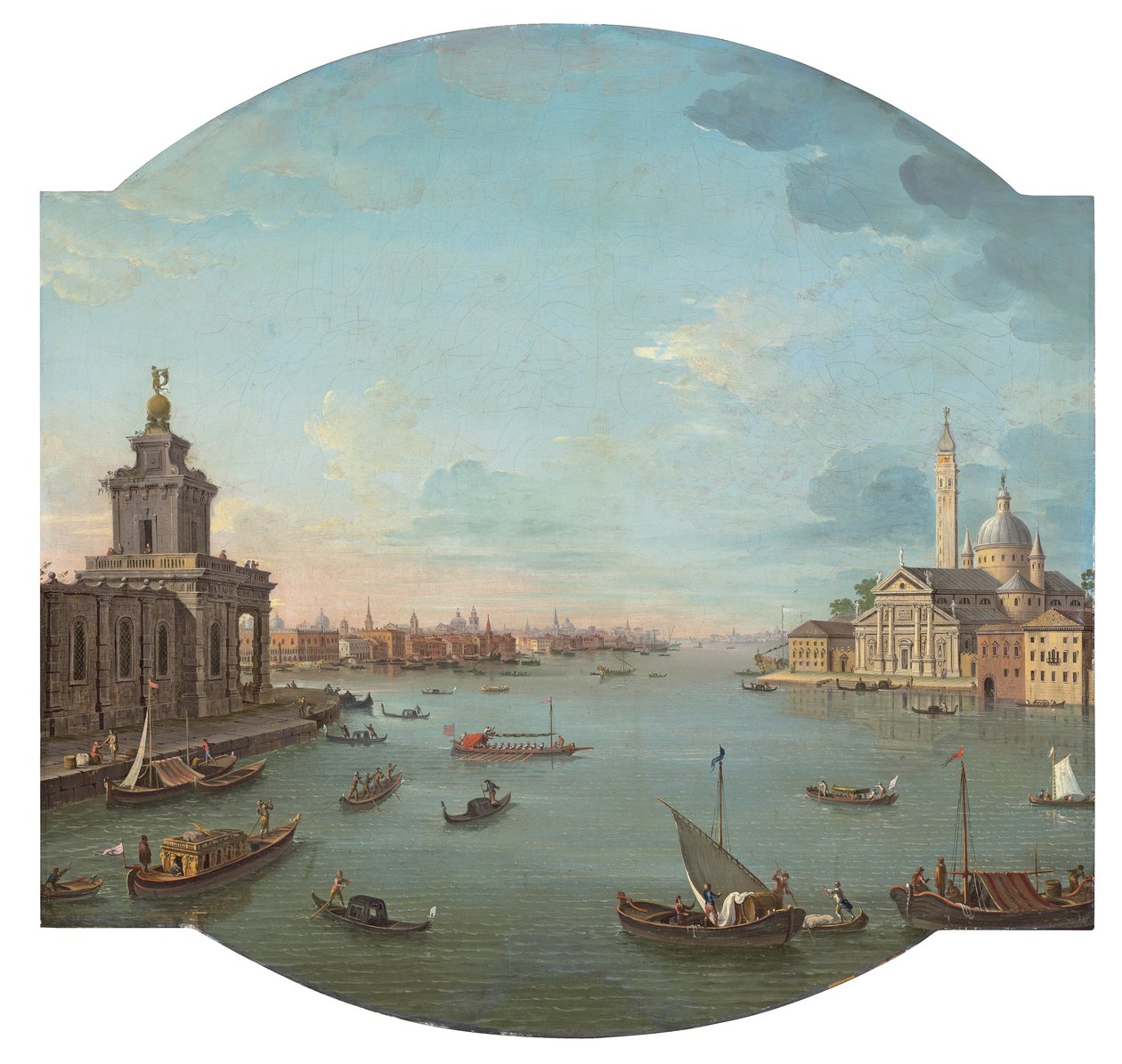 Näkymä San Giorgio Maggiorelle, Venetsialle, Punta della Dogana etualalla tekijältä Antonio Joli