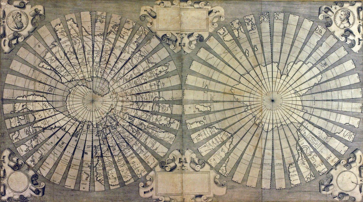 Porattu maailmankartta kahdella pallonpuoliskolla tekijältä Antonio & Kremer Gerard & Cimerlini Giovanni Paolo (16th century) Florianus