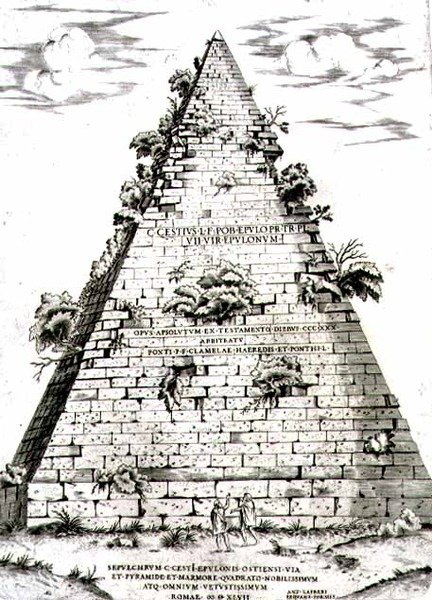 Caius Cestiuksen pyramidi rakennettu noin 12 eKr., Rooma tekijältä Antonio Lafreri