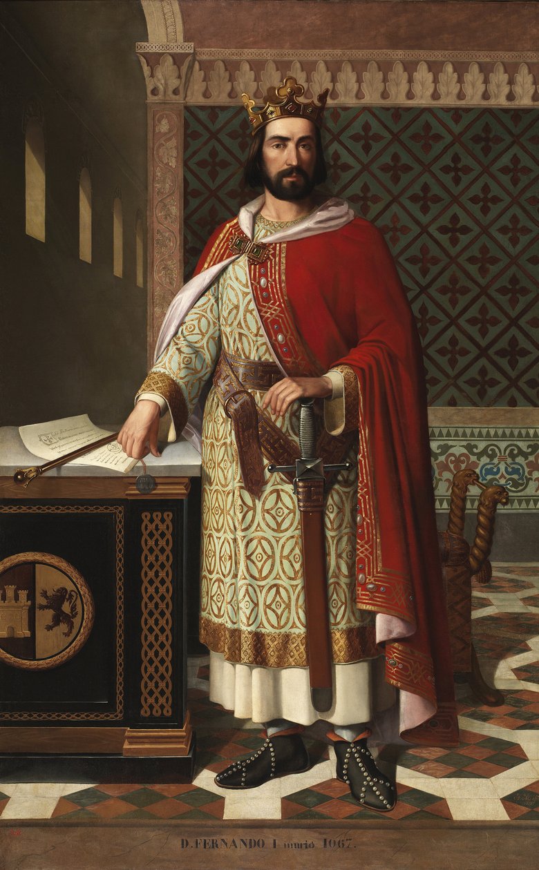 Leonin kuninkaan Ferdinand I:n (1016-1065) muotokuva (suureksi kutsutun Ferdinand I:n muotokuva) Antonio Maffei Rosalin (1817-1868) maalaus 1855 Palacio de las Cortes, Madrid tekijältä Antonio Maffei Rosal