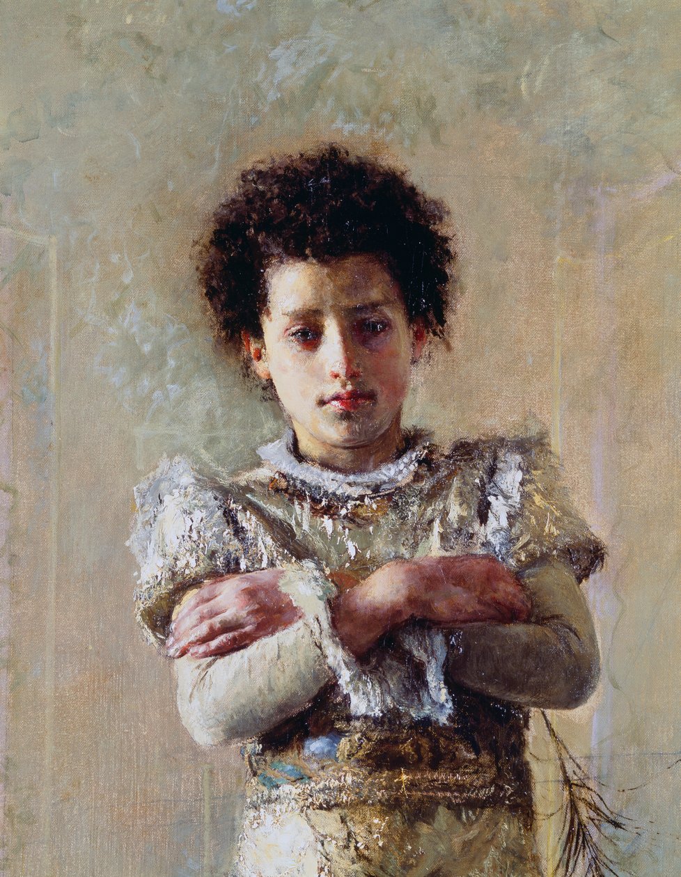 Akrobaatti, yksityiskohta, Antonio Mancini (1852-1930), öljy kankaalle, 250,5x111,5 cm tekijältä Antonio Mancini