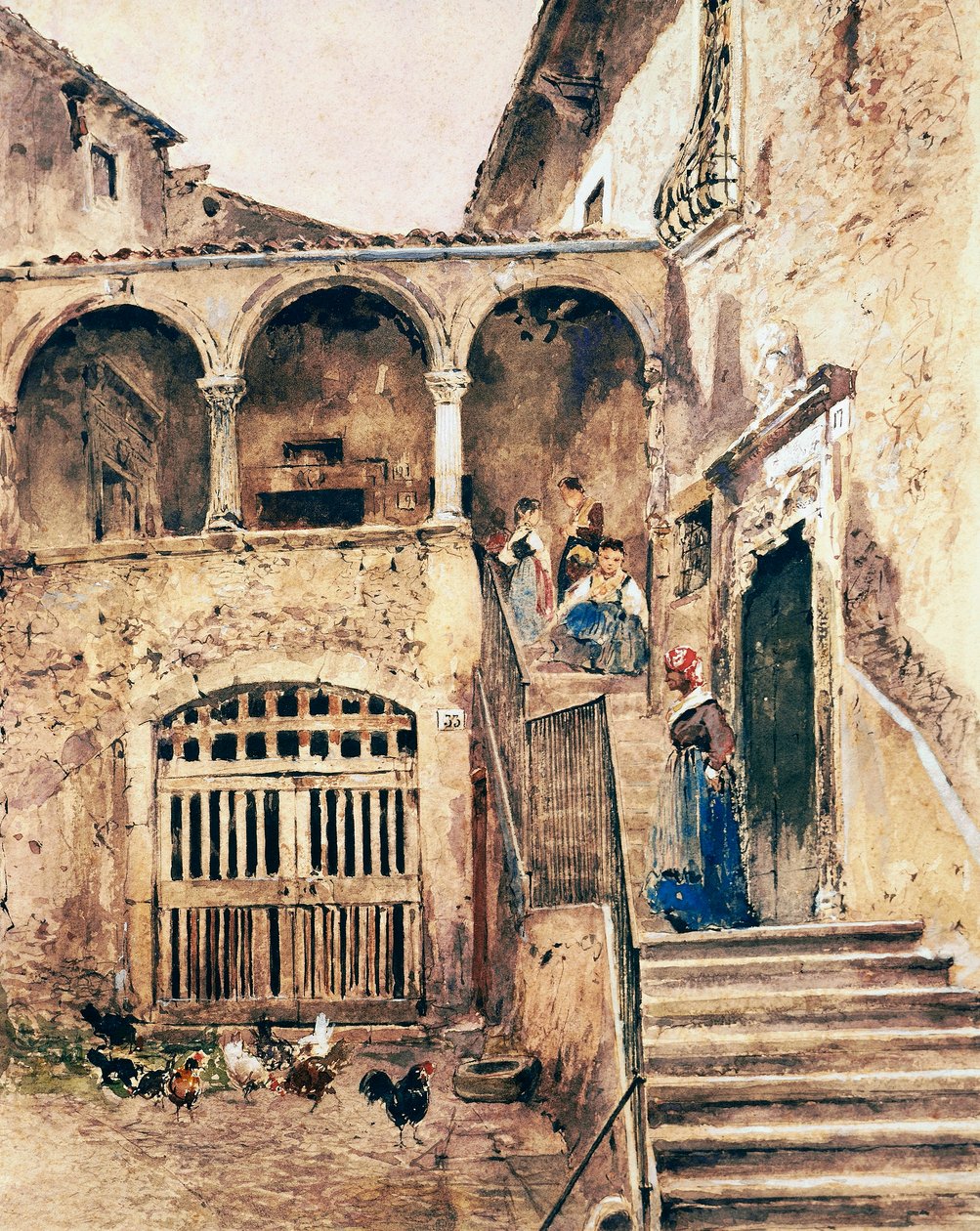 Antonio Mancini (1852-1930) vuokratalon sisäpihalla tekijältä Antonio Mancini