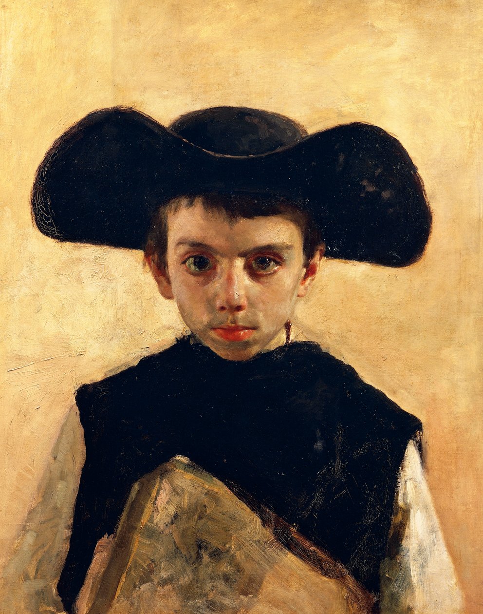 Prevetariello (pieni pappi), Antonio Mancini (1852-1930), öljy kankaalle, 66x53 cm tekijältä Antonio Mancini
