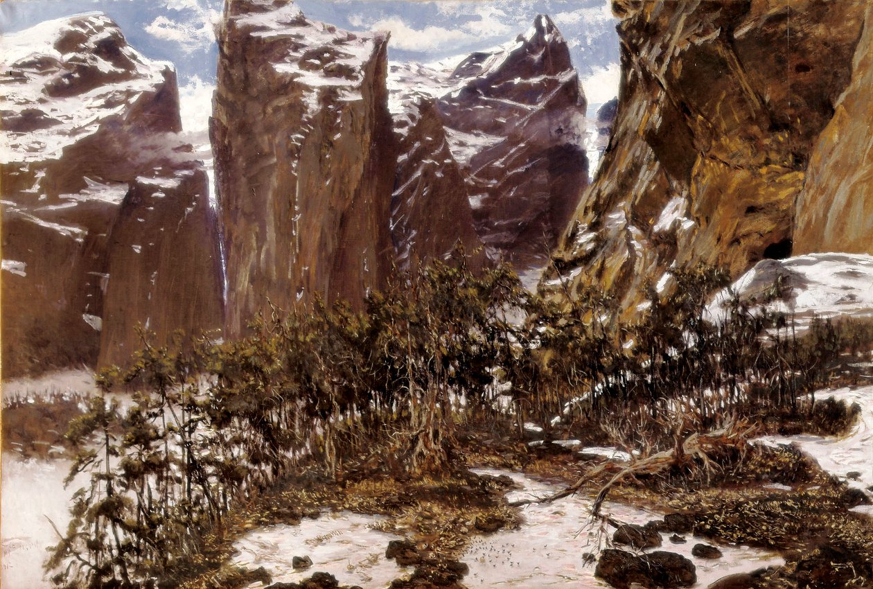 Roncesvalles (tai espanjaksi Roncesvalles). Pohjois-Espanjan maisema. Antoni MUNOZ i DEGRAINin (1841-1924) maalaus, 1800-luvun loppu. Öljy kankaalle. Espanja, Valencia, Museo de Bellas Artes San Pio V. tekijältä Antonio Munoz Degrain