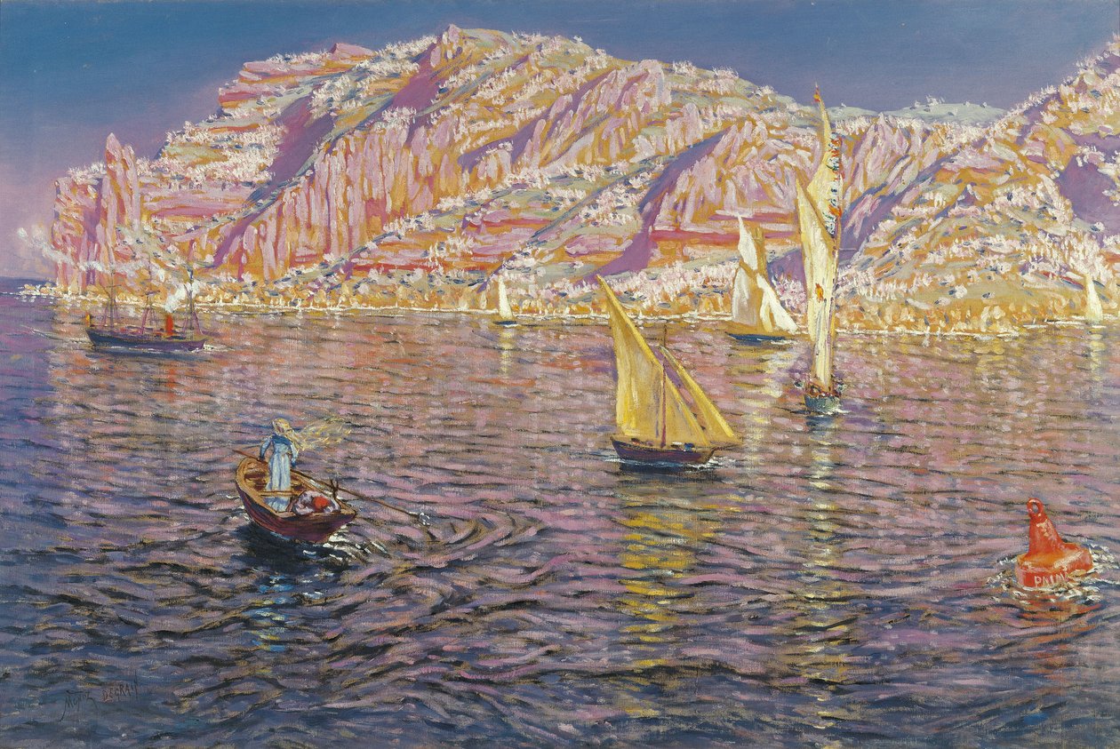 Näkymä Palma de Mallorcan lahdelle - Munoz Degrain, Antonio (1840-1924) - n. 1905 - Öljy kankaalle - 89x133,5 - Carmen Thyssen Museum, Málaga tekijältä Antonio Munoz Degrain