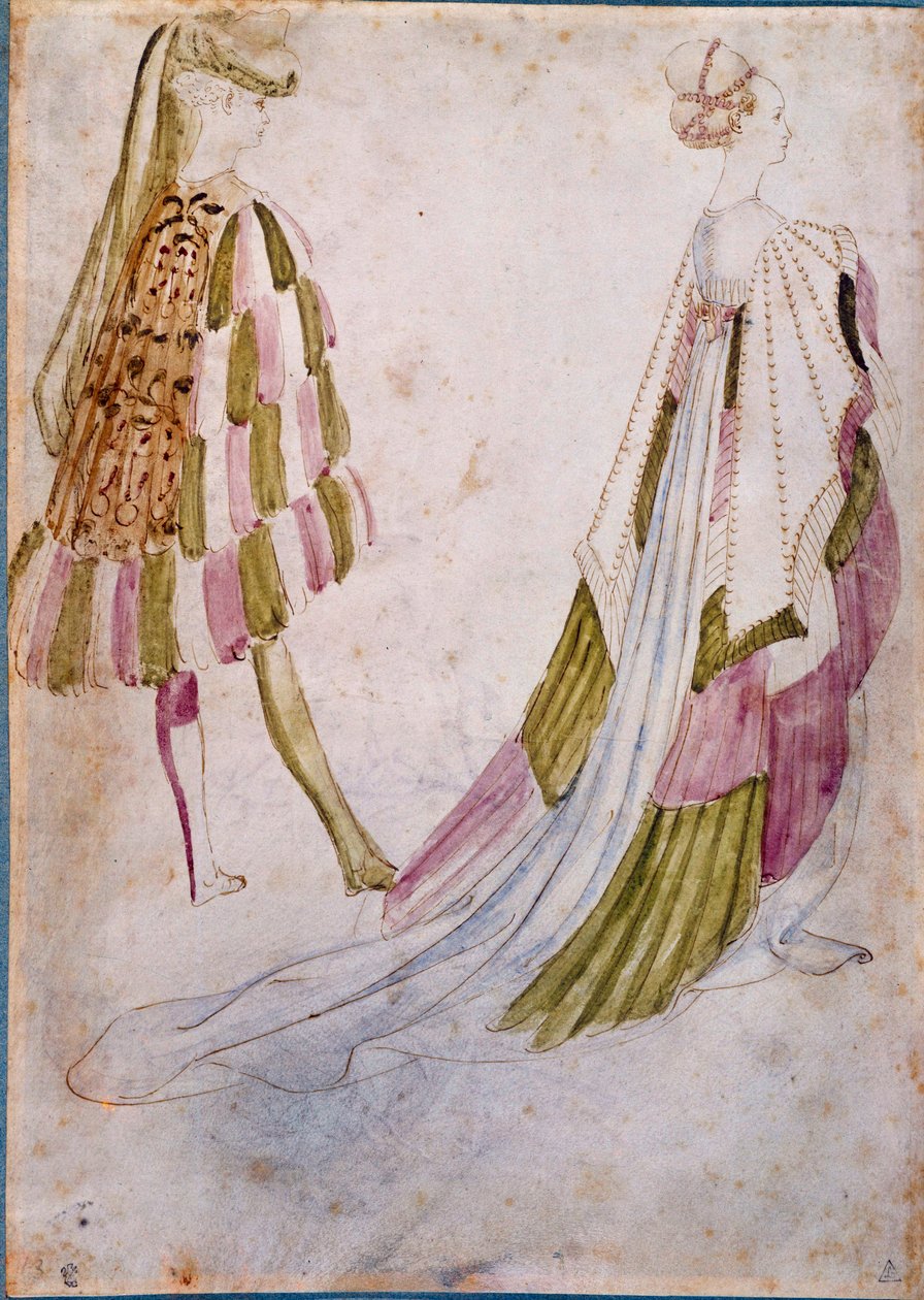 Mies ja nainen hovivaatteissa Akvarelli, höyhen ja pesu Antonio di Puccio Pisano dit Pisanello (ennen 1395-1455) 1450 Su. 0,27x0,19 m Chantilly, Musee Conde tekijältä Antonio Pisanello