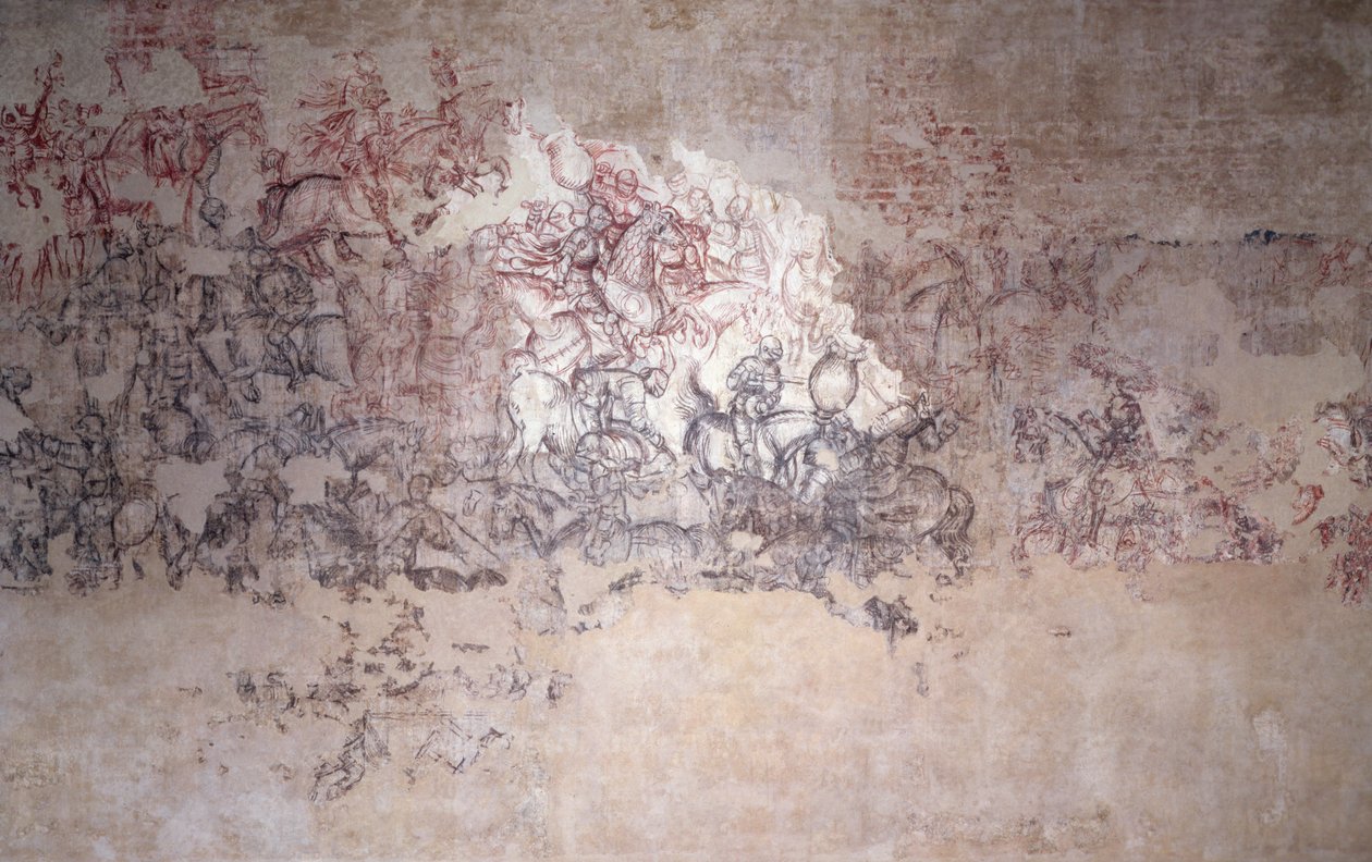 Taisteluturnaus, fragmentti seinämaalauksesta Sala del Pisanellosta (entinen Sala dei Principi) (sinopia) tekijältä Antonio Pisanello