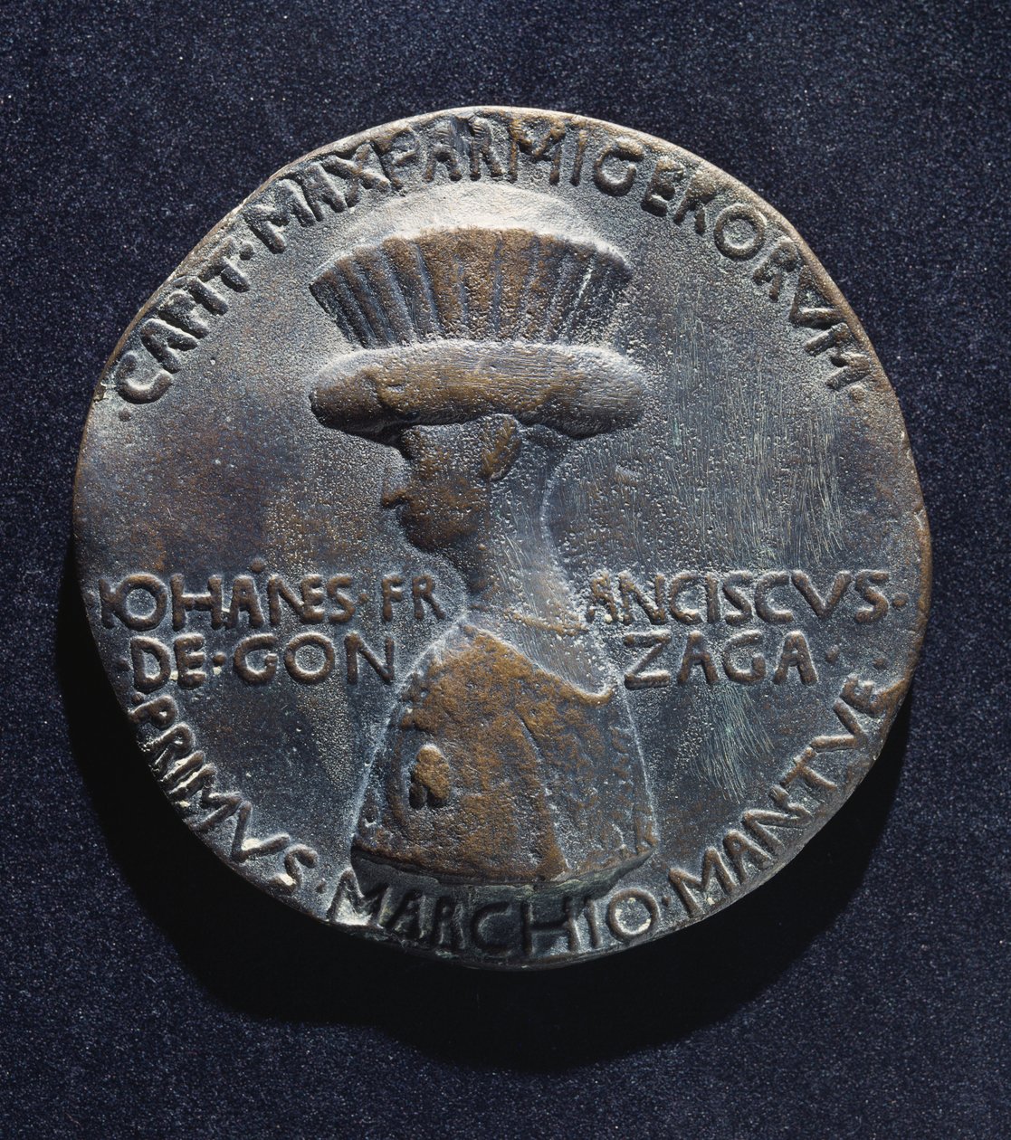 Gianfrancesco Gonzagan (1395-1444) pronssimitali, kääntöpuoli, suunnitellut Antonio di Puccio Pisano, joka tunnetaan nimellä Pisanello (1395-1455 noin), halkaisija 10,20 cm tekijältä Antonio Pisanello