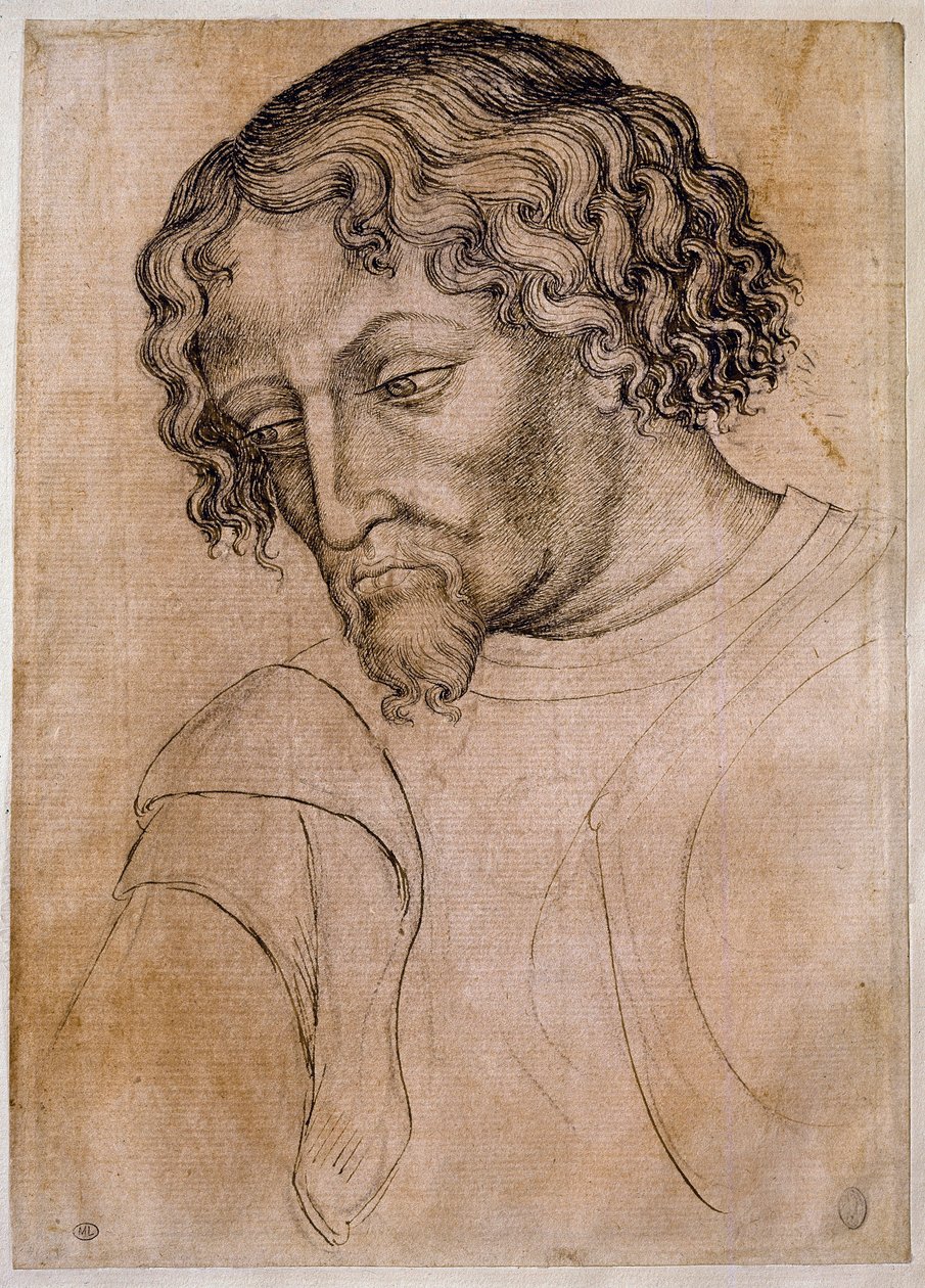 Parrakkaan miehen rintakuva, kolme neljäsosaa päästä vasemmalle nojaten. Piirustus työpajasta Antonio di Puccio Pisano dit Pisanello (1395-1455). Sulka (piirustus), veri. Mitat: 28 x 20 cm. Louvre, piirustustoimisto tekijältä Antonio Pisanello