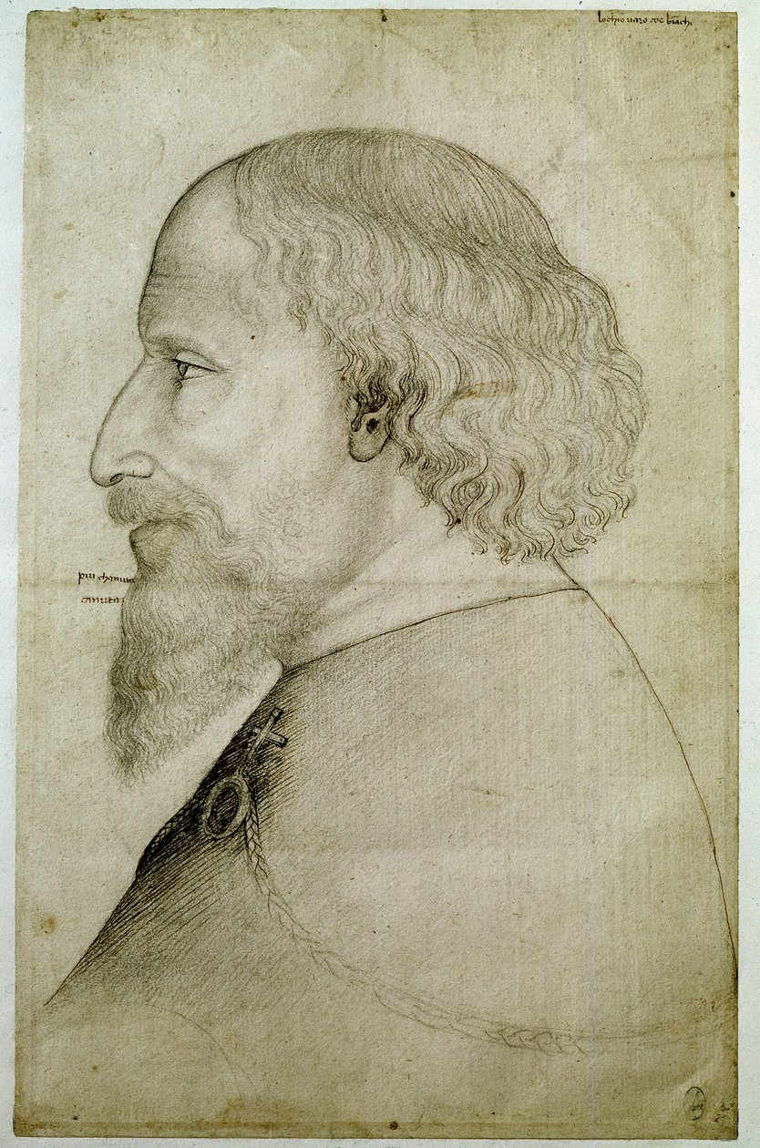 Luxemburgin keisari Sigismond (1368-1437), nähty rintakuvassa, profiilissa vasemmalla. Piirustus Antonio di Puccio Pisano dit Pisanello (ennen 1395-1455). Musta kivi. Mitat: 41,1x55,9 cm. tekijältä Antonio Pisanello