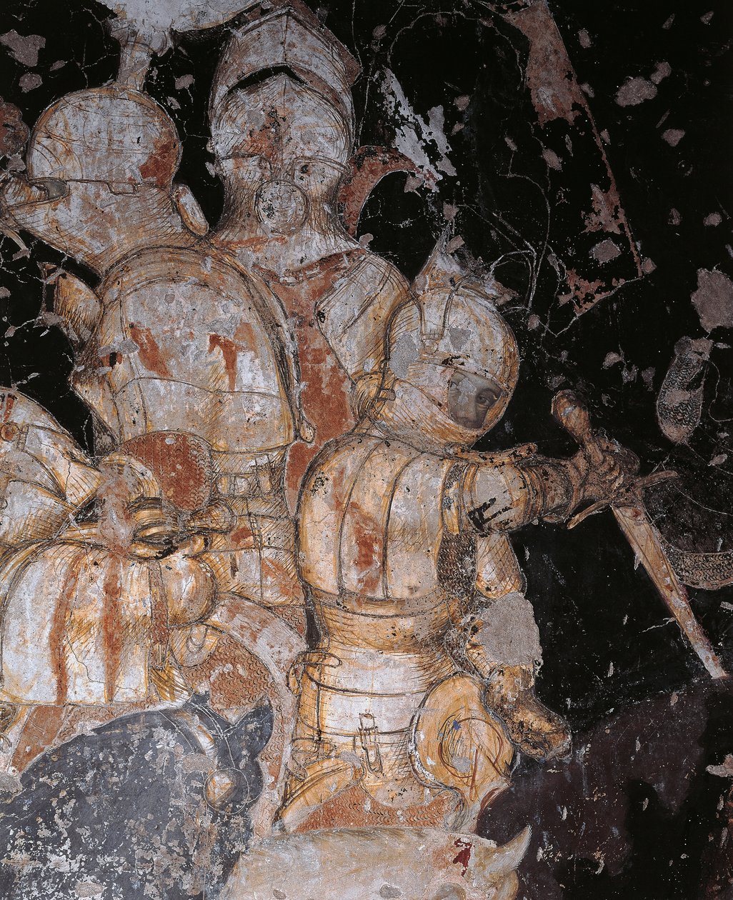 Antonio Pisanon Tournament-Battle of Louvezerp, joka tunnetaan nimellä Pisanello (ennen 1395 - noin 1455), fresko, yksityiskohta, Palazzo Ducale, Mantova tekijältä Antonio Pisanello