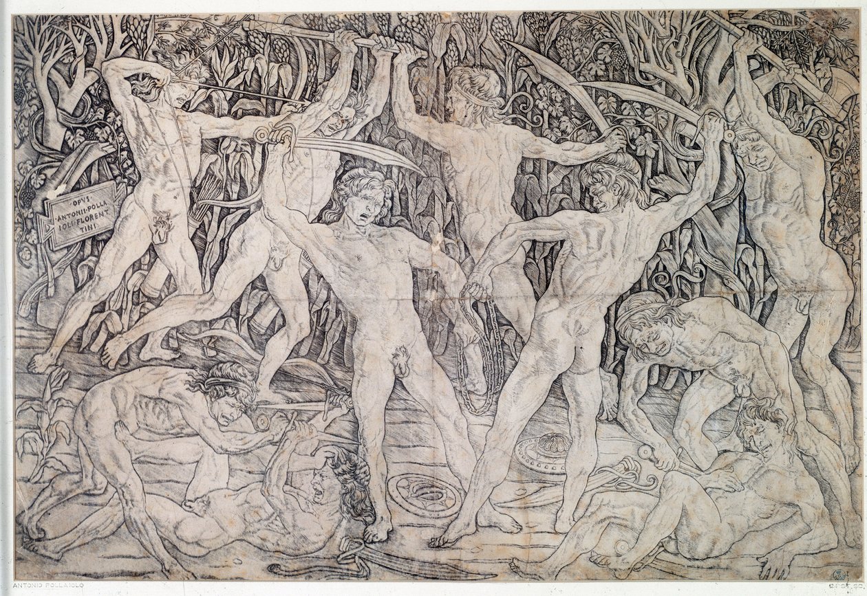 Alastomien soturien taistelu Piirustus Antonio Pollaiolo (Pollaiuolo tai Benci) (n. 1431-1498) 1470 Graafisten ja piirustusten laitos, Uffizi Firenze tekijältä Antonio Pollaiuolo