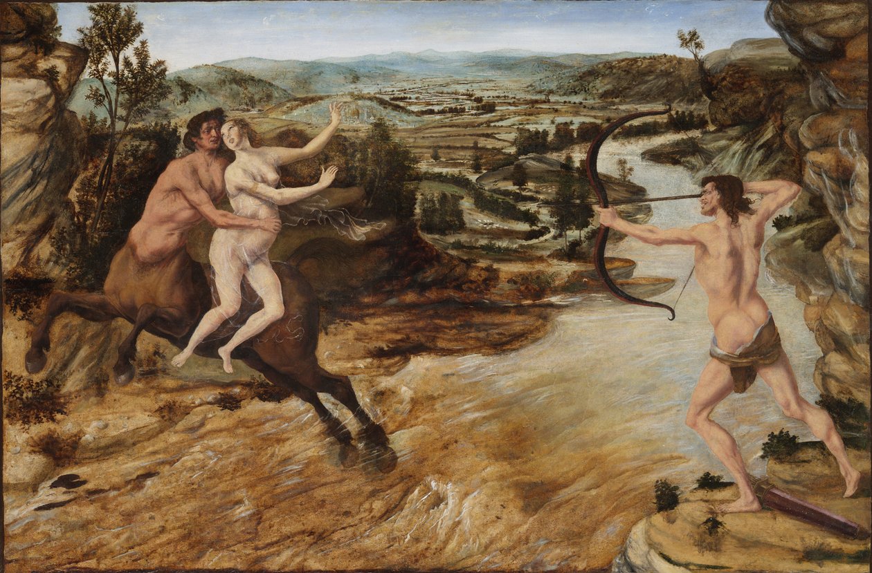 Hercules ja Deianira, noin 1475-80 (öljy paneelille, siirretty kankaalle). tekijältä Antonio Pollaiuolo