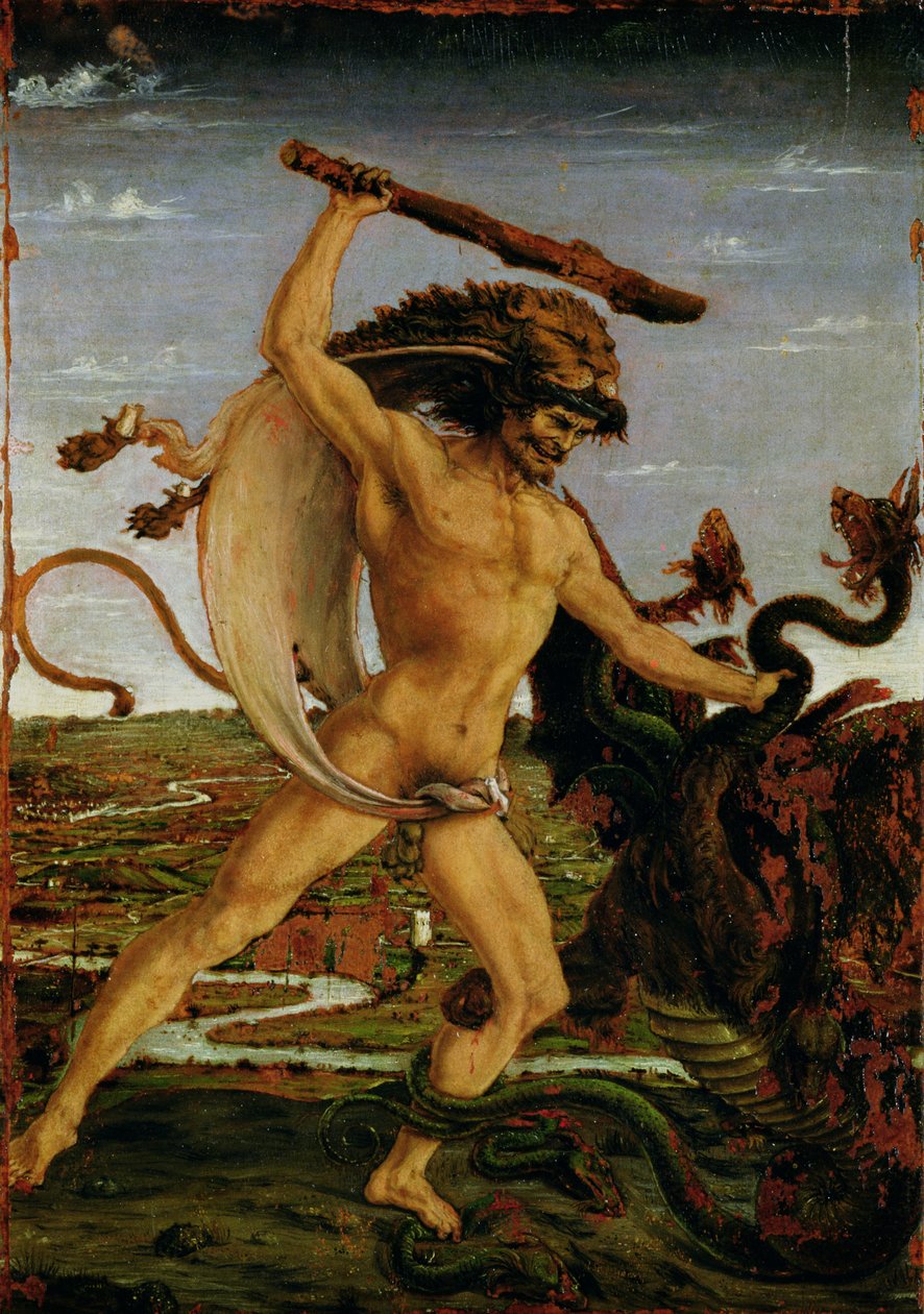 Hercules ja Hydra (tempera paneelissa) tekijältä Antonio Pollaiuolo