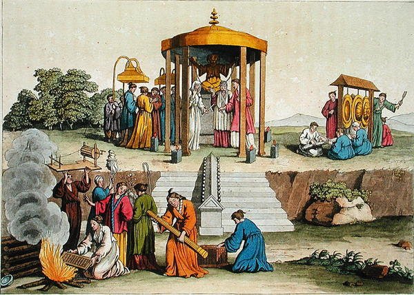 Japanilainen hääseremonia, kuvitus Giulio Ferrarion teoksesta "Le Costume Ancien et Moderne", julkaistu noin 1820-30-luvulla (värikaiverrus) tekijältä Antonio Rancati