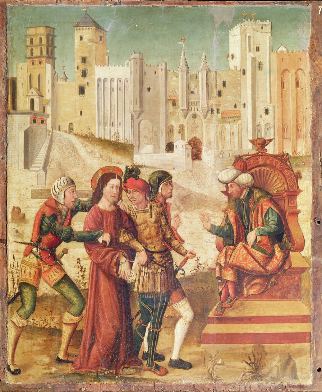 Kristus Herodeksen edessä, vasemmanpuoleinen taulu Passiotaulusta, 1517-20 (tempera paneelille). tekijältä Antonio Ronzen