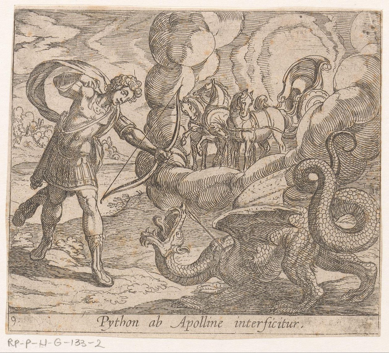 Apollo tekee Pythonista Apollo tappoi Pythonin (otsikko esineessä) Metamorfoosi tai muunnokset (sarjan nimi) Metamorfosen van Ovidius (sarjan nimi) tekijältä Antonio Tempesta