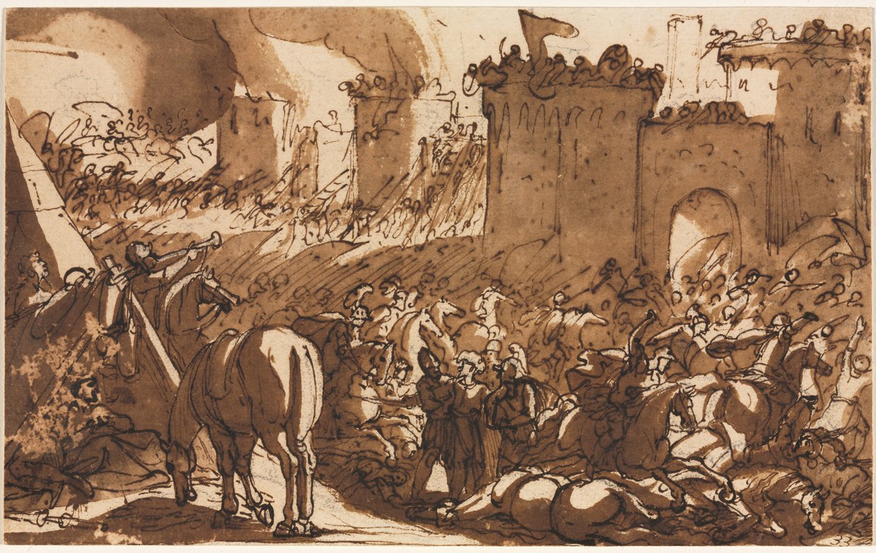 Taistelukohta linnoituksen kanssa, ensimmäinen kolmas 1600-luku. tekijältä Antonio Tempesta