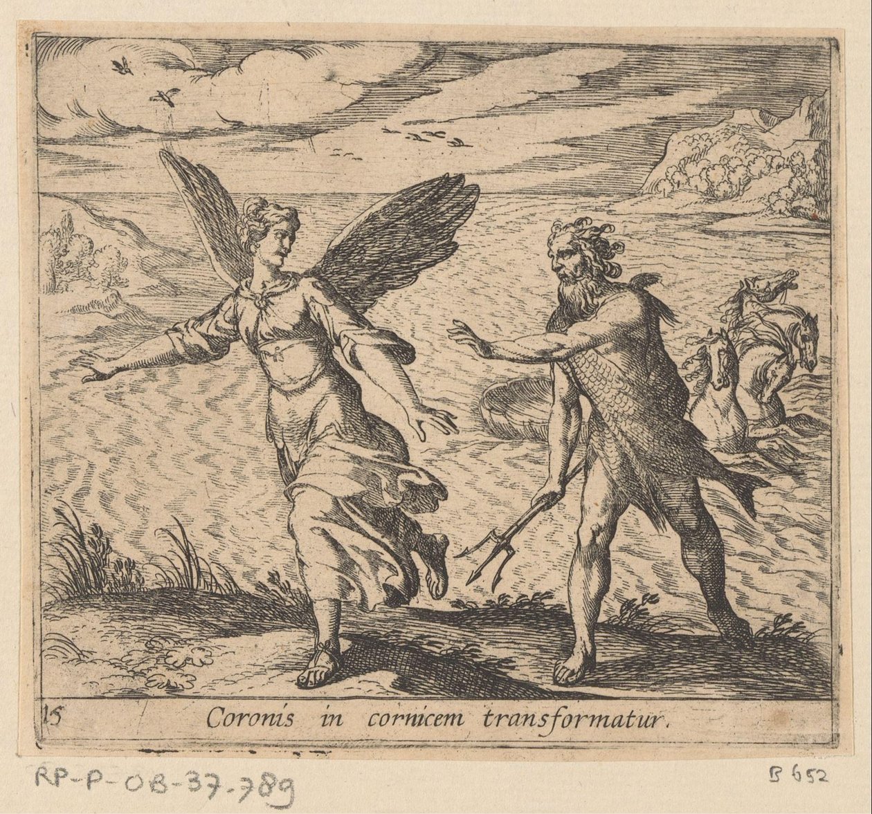 Kruunu muuttui een kraaiksi Kruunu muunnetaan reunukseksi (otsikko esineessä) Metamorfoosi tai muunnokset (sarjan nimi) Metamorfosen van Ovidius (sarjan nimi) tekijältä Antonio Tempesta
