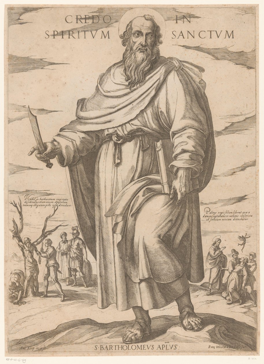 Pyhästä Bartolomeuksesta Uskon Pyhään Henkeen (otsikko esineessä) Kristus, Maria en de apostle (sarjan nimi) tekijältä Antonio Tempesta
